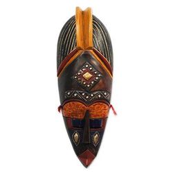 Nhyira Wish,'Sese Wood and Brass Plated African Mask'