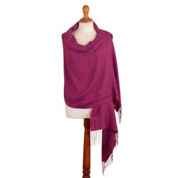 Amethyst Lady,'Handloomed Purple Alpaca Blend Shawl with Fringes'