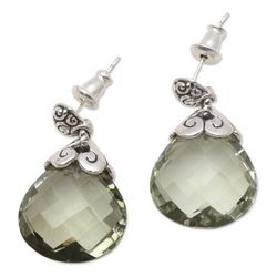 Dazzling,'Silver Earrings from Bali Featuring 10 Carats of Prasiolite'