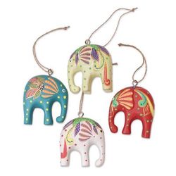 Happy Trunks,'Handcrafted Elephant Wood Ornaments from Bali (Set of 4)'