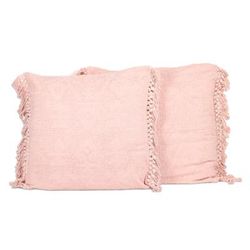 Pink Passion,'Pair of Pink Cotton Cushion Covers with Tassels from India'