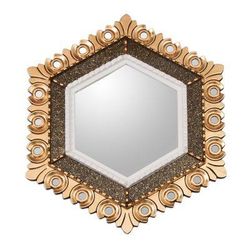 Sublime Hex,'Peruvian Bronze Leaf Wood Wall Mirror in a Hexagon Shape'