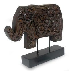 Wood sculpture, 'Blossoming Elephant'