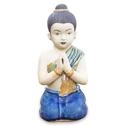 'Thai Sawasdee Girl' - Unique Celadon Ceramic Sculpture