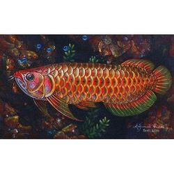 Rainbow Arowana,'Signed Painting of a Rainbow Arowana Fish from Bali'