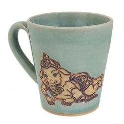 Resting Ganesha,'Light Blue Celadon Ceramic Resting Ganesha Mug from Thailand'