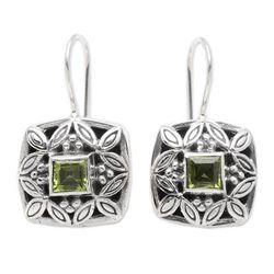 Peridot earrings, 'Cassava Leaves'