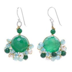 Vivid Dream in Green,'Green Quartz and Freshwater Pearl Dangle Earrings'