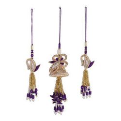 Holiday Glamour in Purple,'Gold and Purple Beaded Ornaments from India (Set of 3)'