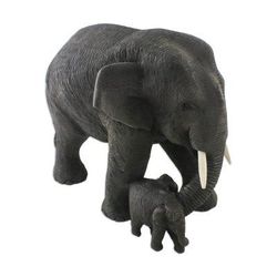 Elephant Mother,'Elephant Mother and Child Hand Carved Teak Figurine'