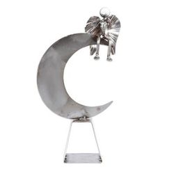Angel on High,'Handmade Angel and Moon Metal Sculpture'