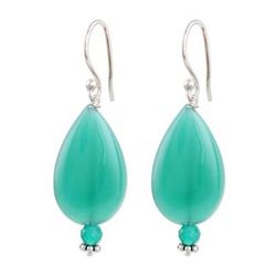 Verdant Garden,'Handmade Onyx and Sterling Silver Dangle Earrings'
