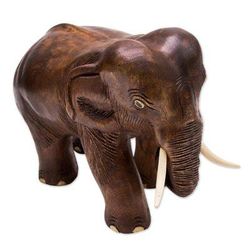Charming Little Elephant,'Hand Carved Wood Elephant Sculpture from Thailand'