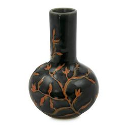 Celadon ceramic vase, 'Forest Blooms'