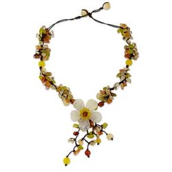 'Dazzling Bloom' - Fair Trade Floral Beaded Quartz Necklace
