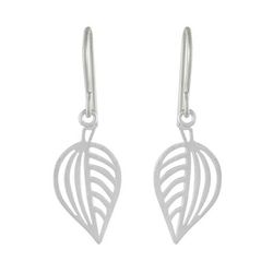 Clean Leaf,'925 Sterling Silver Handmade Leaf Dangle Earrings'