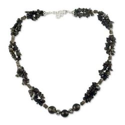 Smoky quartz beaded necklace, 'Evening Romance'