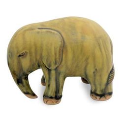 Celadon ceramic figurine, 'Yellow Elephant'
