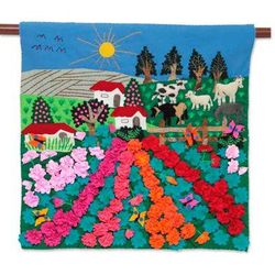 'Ancash Fields of Roses' - Handmade Floral Cotton Applique Wall Hanging