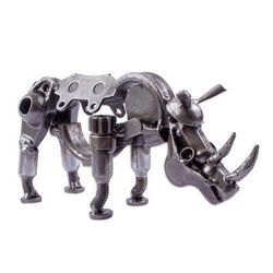 Rustic Baby Rhino,'Recycled Auto Part Small Baby Rhino Sculpture from Mexico'