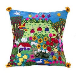 Spring Fun,'Fair Trade Folk Art Patterned Applique Cushion Cover'