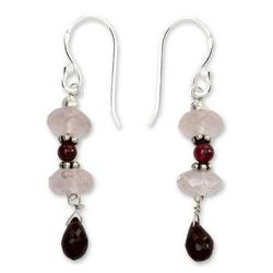 Romancing Love,'Garnet and rose quartz dangle earrings'