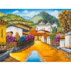 Zunil,'Signed Oil Painting of a Town in Quetzaltenango'
