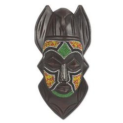 Dove Anoma Ba,'Recycled Glass Beaded African Wood Dove Mask from Ghana'