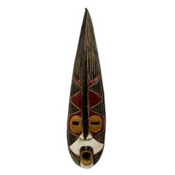 Helper King,'Brown and Black Long African Wall Mask from Ghana'