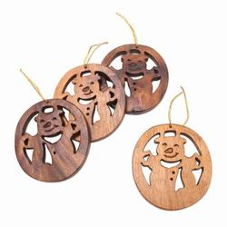 Festive Snowmen,'Hand Carved Wood Snowman Ornaments (Set of 4)'
