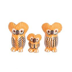 Relaxed Tecolote Family,'Artisan Made Ceramic Owl Figurines from Guatemala Set of 3'