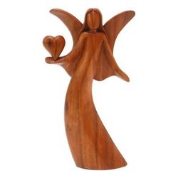 Comforting Angel,'Handmade Suar Wood Statuette with Angel Motif'