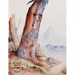 Old Trunk,'Signed Original Tree Painting from Peru'