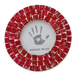 Red Ruby,'Handcrafted Round Red Mosaic Picture Frame (4 x 4)'