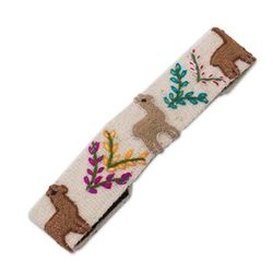 Llama Procession,'Llama Pattern Wool Headband in Alabaster from Peru'