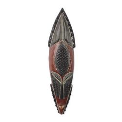 Ghanaian Ahoufe,'Sese Wood and Aluminum Wall Mask Hand Carved in Ghana'