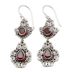 Garden Charm,'Sterling Silver and Garnet Dangle Earrings'