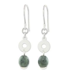Garden Rings,'Circular Green Jade Dangle Earrings from Guatemala'