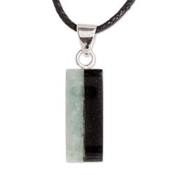 Day and Night Meadow,'Dual Green and Black Jade Pendant Necklace from Guatemala'