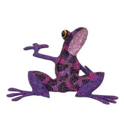 Purple Dancing Frog,'Purple Hand Crafted Alebrije Style Frog Figurine Sculpture'