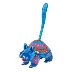 Alebrije sculpture, 'Blue Cat Greeting'
