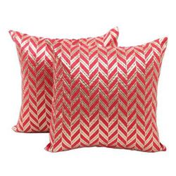 'Red and Gold-Tone Chevron Motif Cushion Covers (Pair)'
