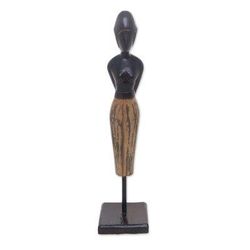 Wood sculpture, 'Waiting'