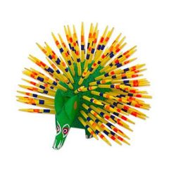 Cute Porcupine,'Yellow and Green Copal Wood Alebrije Porcupine Sculpture'