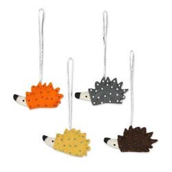 Playful Porcupines,'Playful Porcupine Wool Felt Ornaments Set of 4'