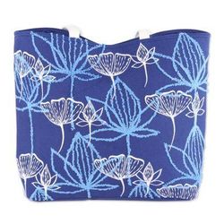 Lapis Garden,'Embroidered Floral Cotton Tote in Lapis from India'