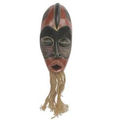African wood and jute mask, 'Jungle Spirit'