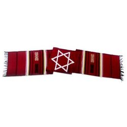Cotton table runner, 'Star of David on Red'