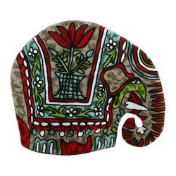 Marching Elephant in Red,'Indian Chain Stitched 100% Wool and Cotton Elephant Tea Cozy'