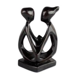 Family Unity,'Black Ebony Wood Family-Themed Sculpture from Ghana'